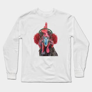 Grey, holiday chicken with earmuffs Long Sleeve T-Shirt